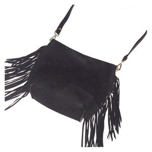 Black fringe - brown leather - reversible purse
